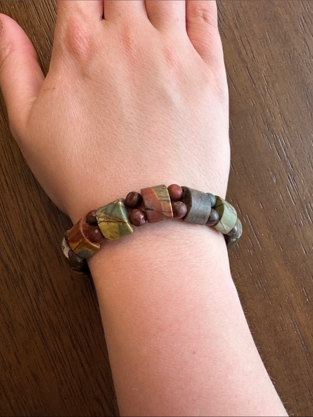 Natural Stone Bead Bracelet in Brown & Green